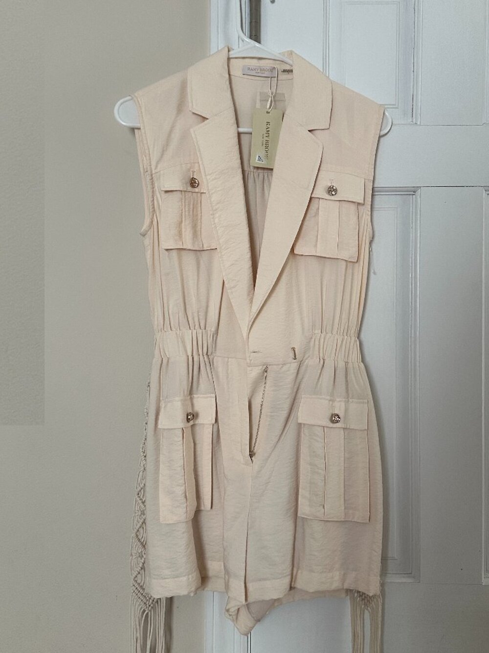 Ramy Brook Light Tan Sleeveless Romper w Pockets and V-Neck Collar NWT Size 0